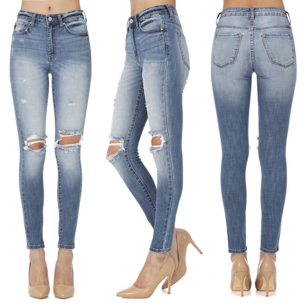 Light wash distressed high waist skinny jeans - Picture 2 of 2